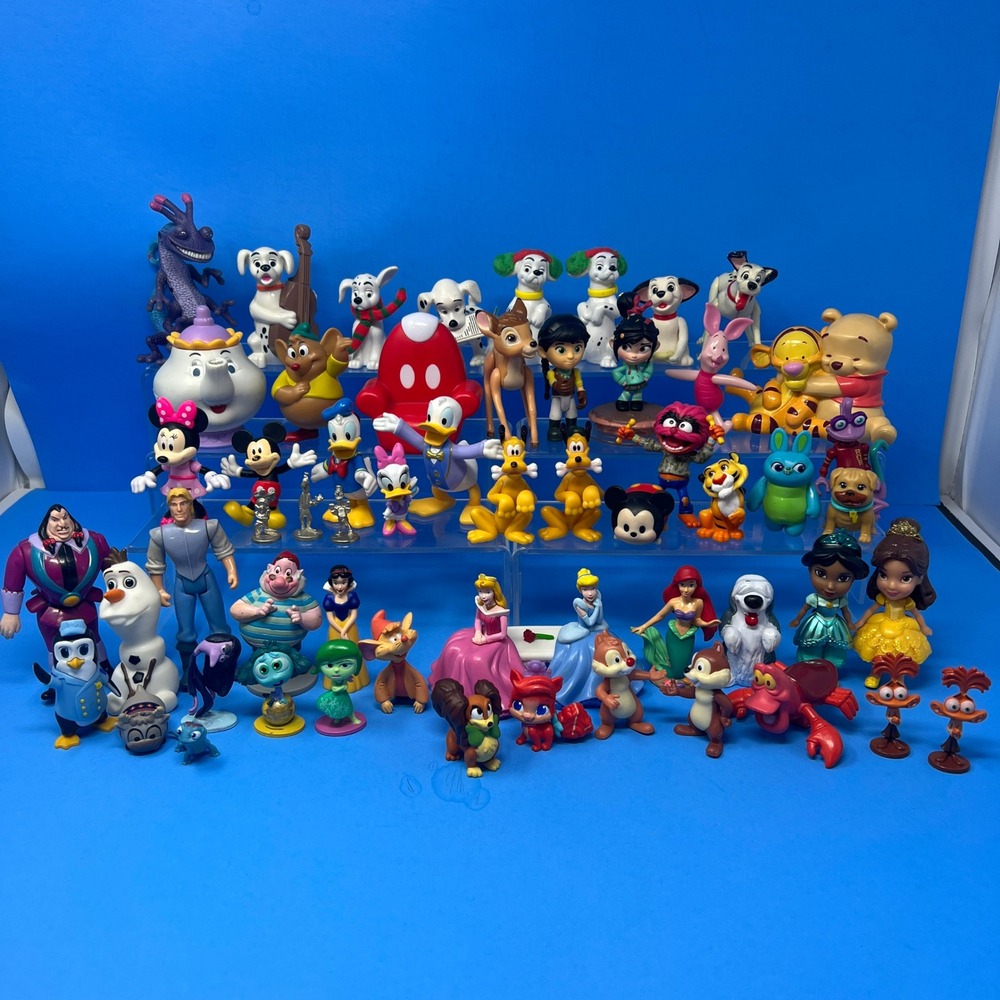 Disney Action Figure Lot Mixed Sizes Colors Mickey Princess Pooh Dalmatians 56pc